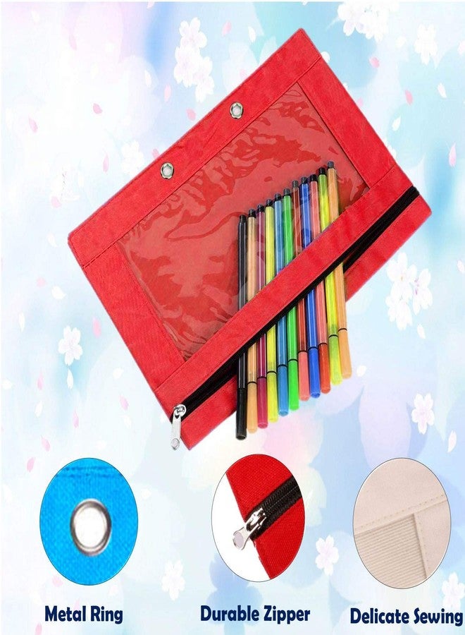 Lify 2 Rings Binder Pencil Pouch, Zipper Pencil Pouches,Canvas Fabric Pencil Pouches, Zippered Pencil Cases with Clear Window for Office School Supplies, 3 Pack (Red-3Pcs) - Image 5